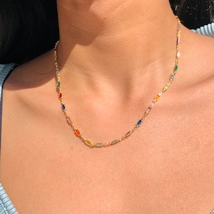 18K GF Colorful Dainty Necklace for Little Girls,Colorful Gold Choker,Simple Gold Necklace for Her to Layer,Girlfriend Gift,Grandma Gift image 7