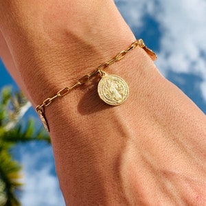 18K Saint Benedict Charm Bracelet, Religious Jewelry, St Benedict, Religious Gift, Christian Jewelry, San Benito Brazalete, Multi Charm