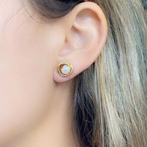 18K Gold Pearl Stud Earrings, Women Gold Stud Earrings, Gold Filled Stud Earrings Women&#39;s, 11mm Round Gold Pearl Studs, Jewelry Gift for Her