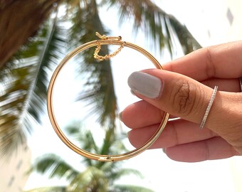 Solid 18k Yellow Gold Filled Bangle Bracelet - 55mm Teen Girl