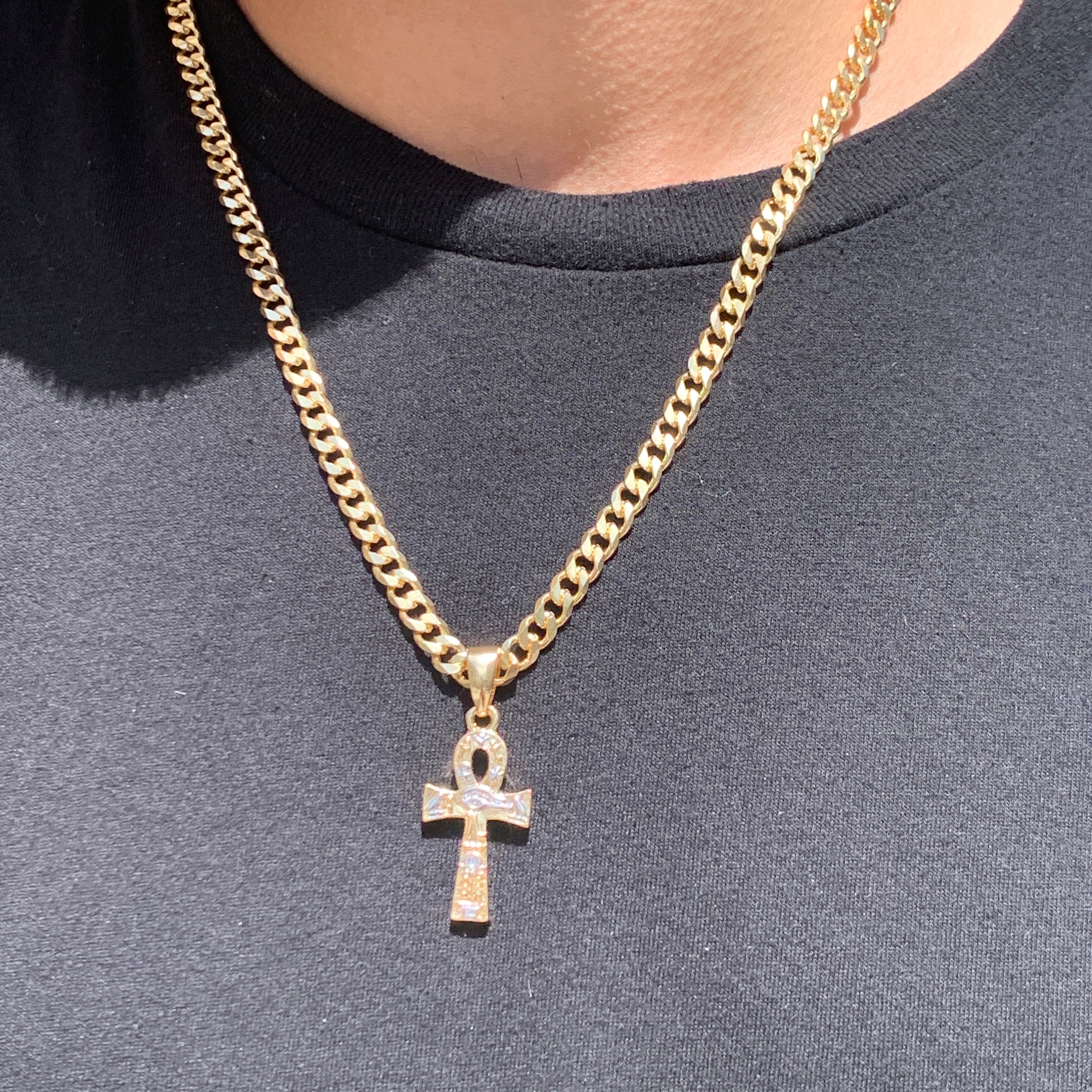 MENDEL Men's Gold Plated Egyptian Ankh Cross Pendant