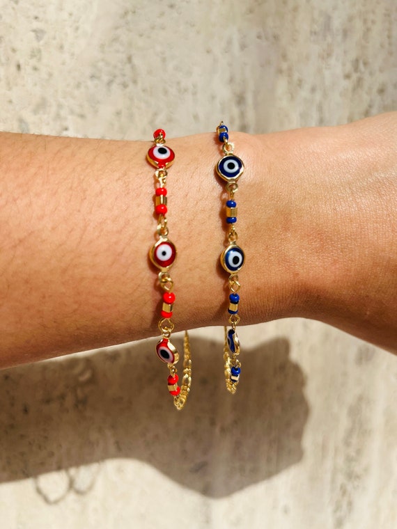18K Gold Filled Evil Eye Bracelet red Lucky Eye Bracelet evil Eye