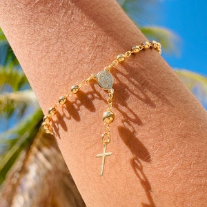 Dainty Rosary Cross Bracelet,Gold Rosary Bracelet,Cross Bracelet,Rosary Chain Bracelet,Christian Jewelry,Religious Gift,Religous jewelry