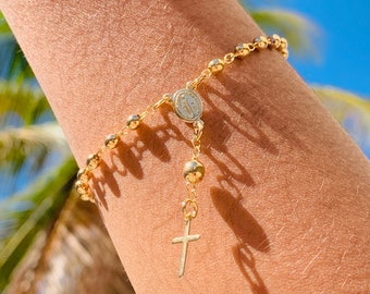 Dainty Rosary Cross Bracelet,Gold Rosary Bracelet,Cross Bracelet,Rosary Chain Bracelet,Christian Jewelry,Religious Gift,Religous jewelry