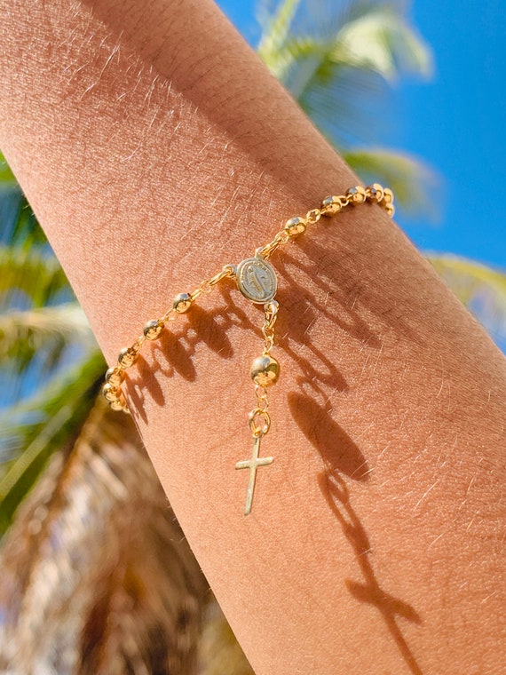 Dainty Rosary Cross Bracelet gold Rosary Bracelet cross Bracelet