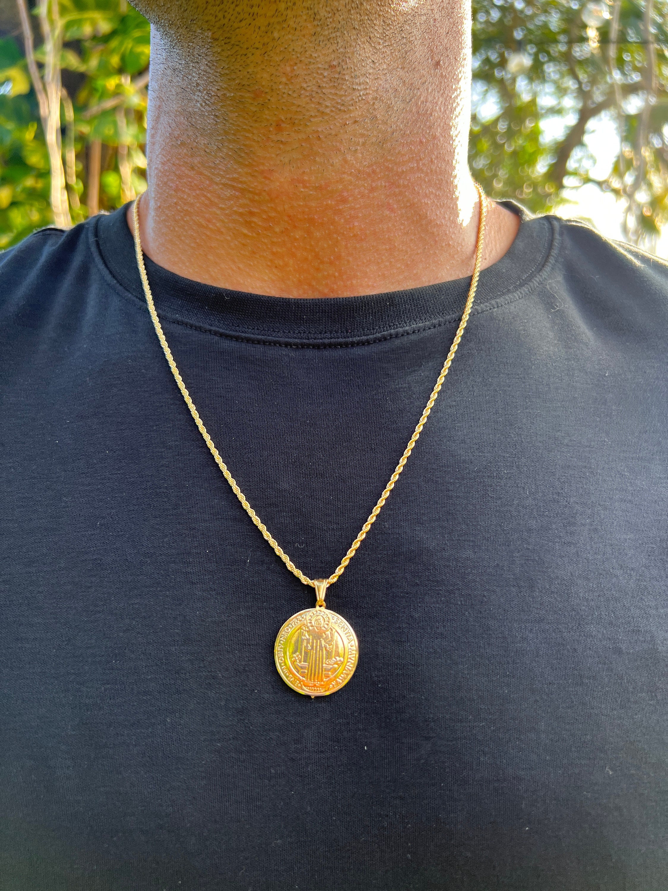 18k Saint Benedict Medal Necklace, St. Benedict Jewelry, Religious