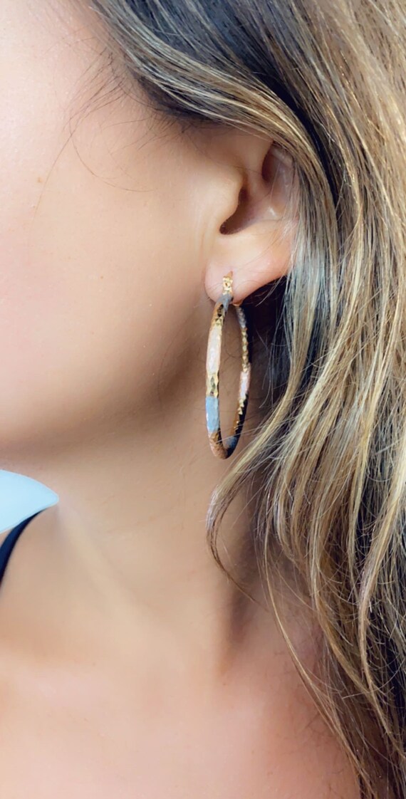 44mm Tri tone 18KT Gold Filled Hoop Earrings large Hoop Earrings