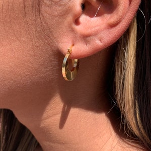 18K Flat Gold Filled Hoop Earrings,Small Hoops,Thin Gold Hoops Earrings,Waterproof hoops,Everyday Hoops,Minimalist Hoops,Gift for her