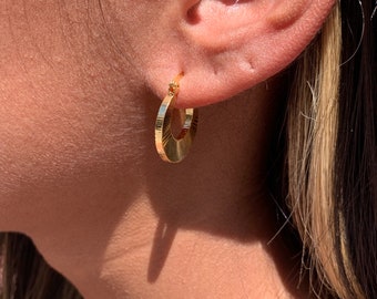 18K Flat Gold Filled Hoop Earrings,Small Hoops,Thin Gold Hoops Earrings,Waterproof hoops,Everyday Hoops,Minimalist Hoops,Gift for her