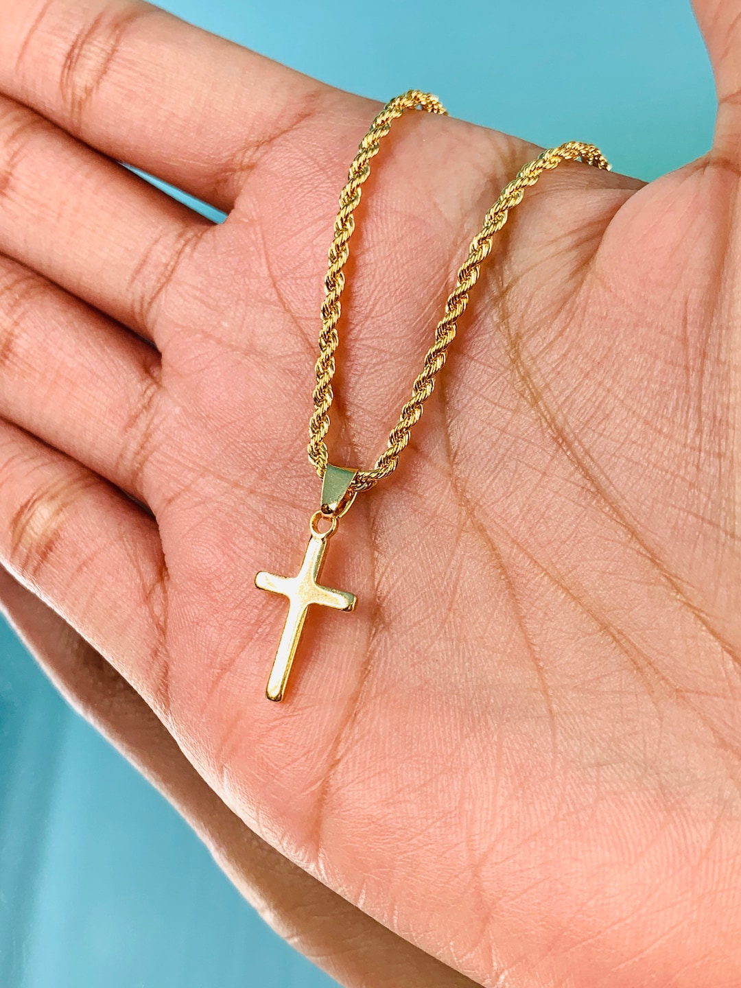 18K Gold Cross Necklace,simple Cross Rope Necklace,cross Chain for Son