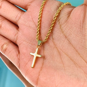 18K Gold Cross Necklace, Simple Cross Rope Necklace, Religious Gift for son, Gold Filled Rope Chain, Cross Jewelry, Gift For Men, for Him