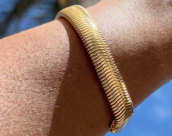 18K Gold Filled Herringbone Bracelet,flat Gold Bracelet,snake 