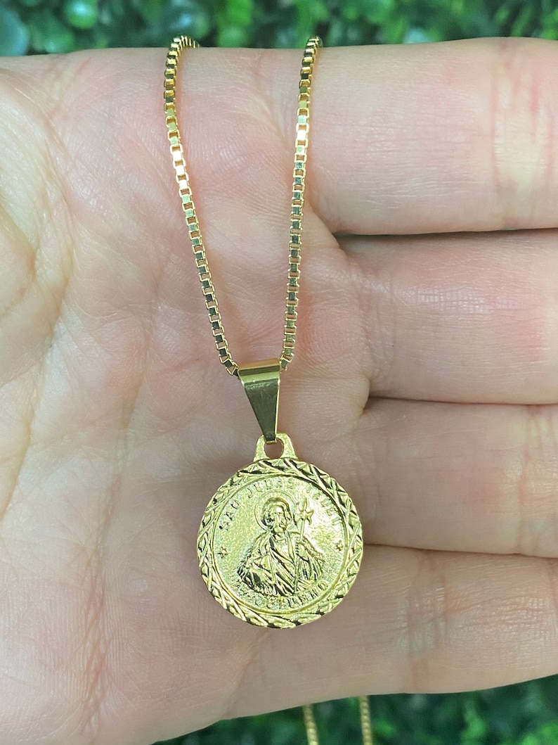 18K GF Saint Jude Necklace,Judas Figaro Saint Necklace,Religious Gift For Him,Mens Jewelry,Saint Jude,Gift for Grandson,Protection Necklace