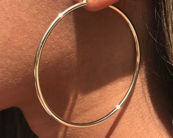18K Alltagskleidung, große einfache Creolen, zierliche Gold gefüllte Creolen, große Creolen, fette große Creolen, Gold Creolen
