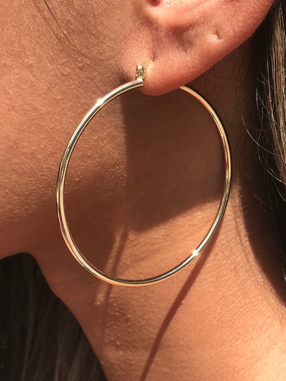 18K Everyday Wear Hoop Earrings,Large Simple Hoops,Dainty Gold Filled Hoop Earrings,Large Hoop Earrings,Bold Large Hoops,Gold Hoop Earrings