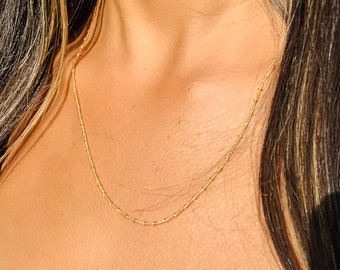 18K 繊細なゴールドフィルドボールチェーン、細いゴールドネックレス