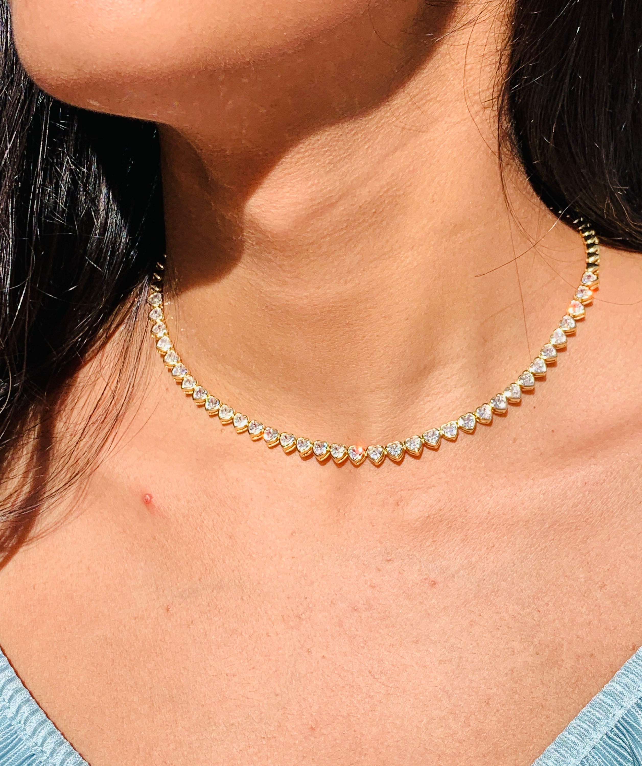 Collier Femme Tennis Zircon Cubique Et Rubis - Argent Rhodié 45-50 Cm - Neuf Avec étiquettes
