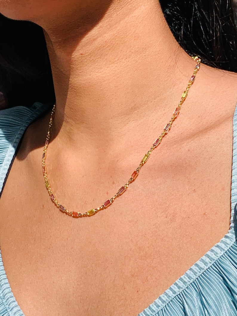 18K GF Colorful Dainty Necklace for Little Girls,Colorful Gold Choker,Simple Gold Necklace for Her to Layer,Girlfriend Gift,Grandma Gift image 9