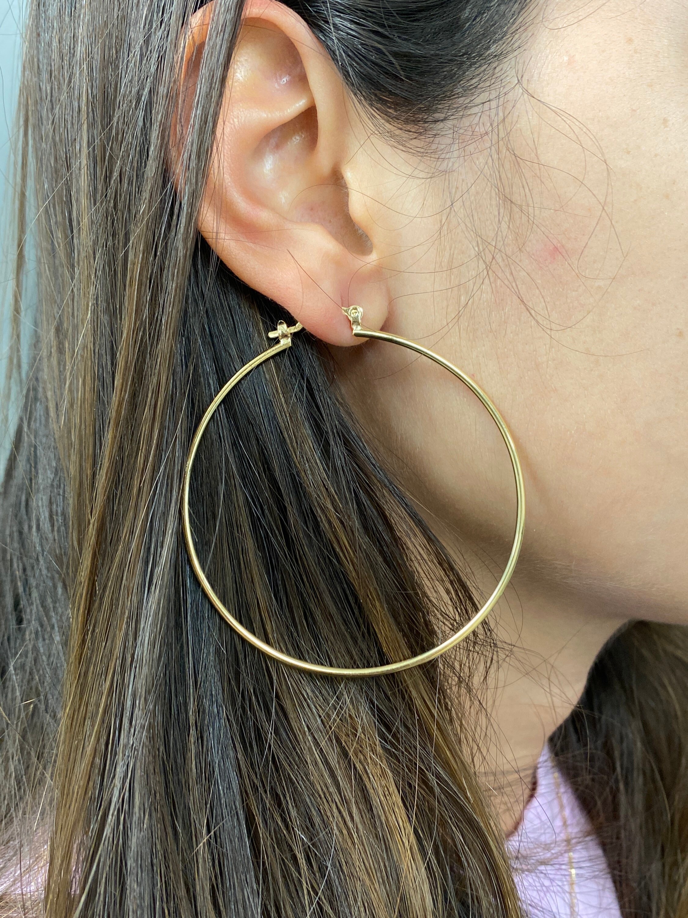 Orecchini a Cerchio Grossi in Oro 18 Carati per Donne Orecchini Grandi in Acciaio Inossidabile Orecchini a Cerchio Rotondi Huggie Orecchini a Tubo Cavo Orecchini Spessi (Argento