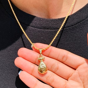 Collana con ciondolo per borsa di denaro 18K, Collana con ciondolo di denaro, Collana con borsa di denaro, Collana con segno di dollaro, Collana piena d'oro, Collana Emoji