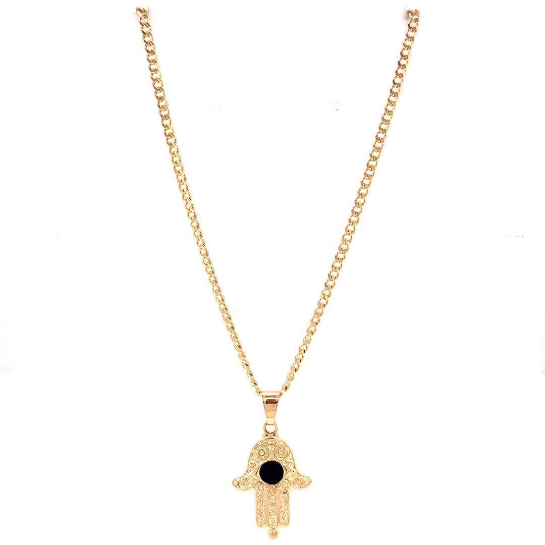 Hamsa Rope Chain 18k Gold Filled Hamsa Pendant Necklace, Hamsa Charm on Figaro Necklace ...
