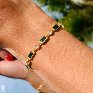 18K Colorful Tennis Bracelet, Women&#39;s Bracelet, Stackable Bracelet, Layering Bracelet, Gold CZ Bracelet, Gift for Her, Minimalist Bracelet