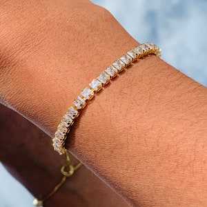 18K Dainty Tennis Bracelet,Simple Diamond Bar Bracelet,Anniversary Gift for wife,Girlfriend Gift,Layering Tennis Bracelet