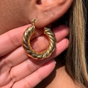 18KT Non Tarnish Thick Rope Hoops,Gold Filled Twisted Chunky Hoop Earrings,Lightweight Hoop Earrings,Large Gold Hoop Earrings,Everyday Hoops image 1