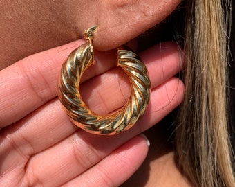 18KT Non Tarnish Thick Rope Hoops,Gold Filled Twisted Chunky Hoop Earrings,Lightweight Hoop Earrings,Large Gold Hoop Earrings,Everyday Hoops
