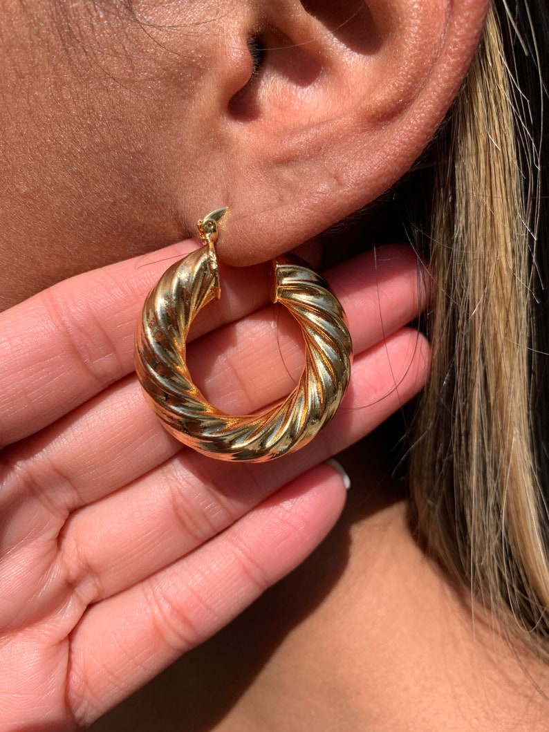 18KT Non Tarnish Thick Rope Hoops,Gold Filled Twisted Chunky Hoop Earrings,Lightweight Hoop Earrings,Large Gold Hoop Earrings,Everyday Hoops image 1