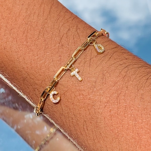 Dainty Mini Initial Bracelet, Multi letter charm bracelet, Personalized Kids Initial Bracelet, Gold Filled, Grandkids Initial Bracelet