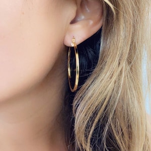 40mm Square Edged Hoops,18KT Gold Filled Hoop Earrings,Dainty Everyday Hoop Earrings,Light Hoops,Tarnish Resistant Hoops,Simple Hoop Earring