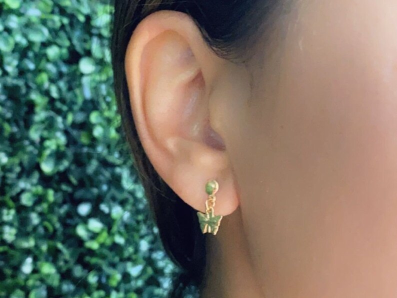 18K GF Dainty Gold Butterfly Dangle Earrings,Earrings for Little Girls,Butterfly Jewelry,Minimalist Charm Earrings,FlowerGirl Gift for her