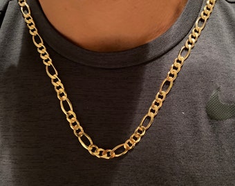 Thick Gold Mens Figaro Necklace, Waterproof mens chain, 7mm Figaro Chain, Mens Chain, Mens Jewelry, Thick Gold Figaro Chain for Son,Mens