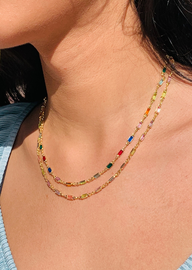 18K GF Colorful Dainty Necklace for Little Girls,Colorful Gold Choker,Simple Gold Necklace for Her to Layer,Girlfriend Gift,Grandma Gift image 1