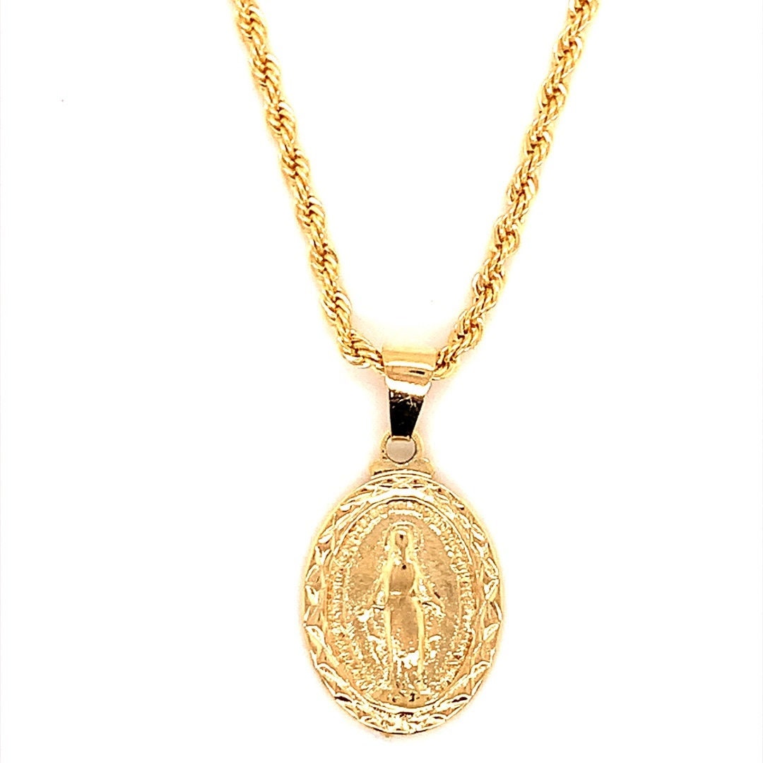18KT Miraculous Mary Medal Necklace Gold Filled Virgin Mary Etsy