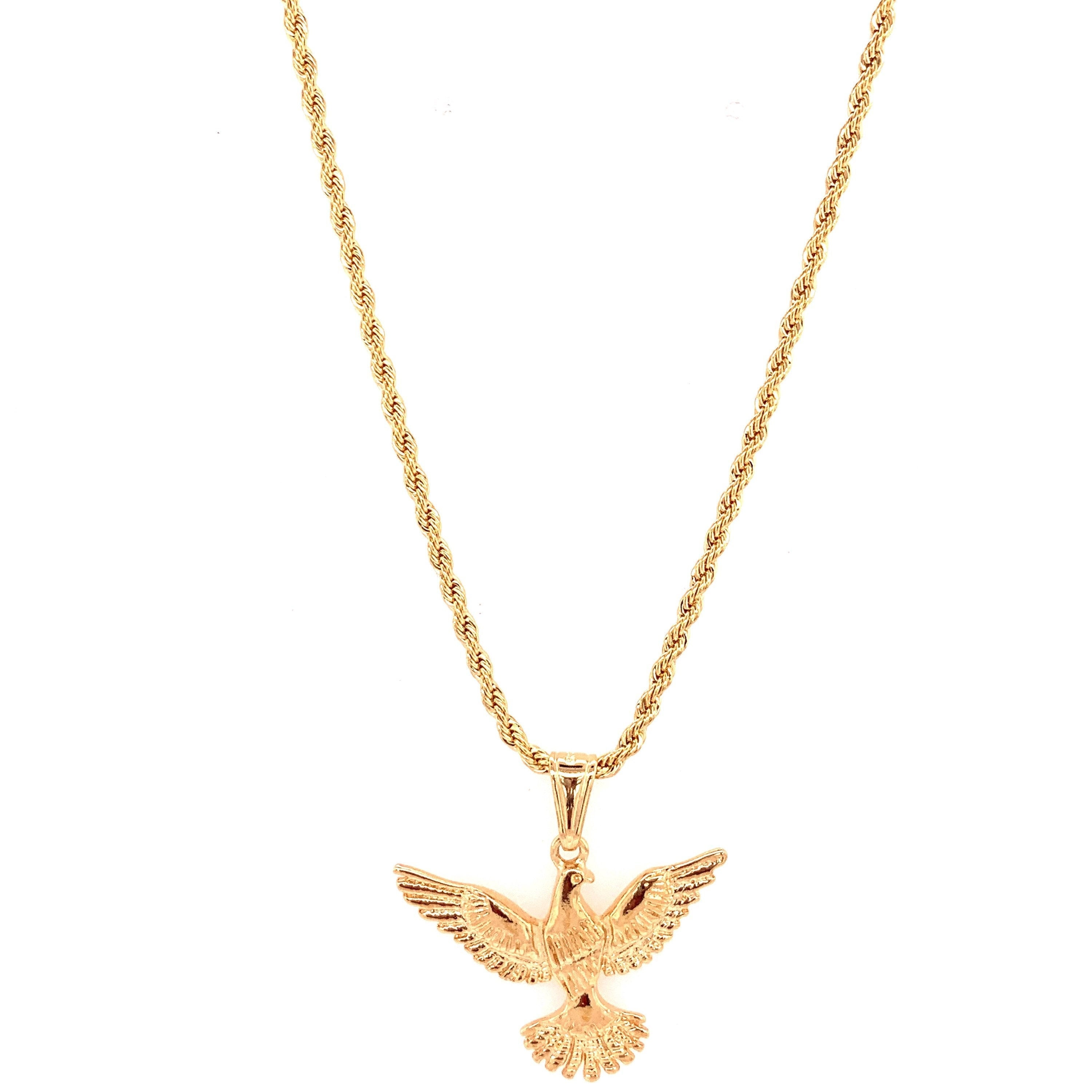 Mens Bird Pendant Rope Chain Necklace18kt Gold Filled Eagle Etsy