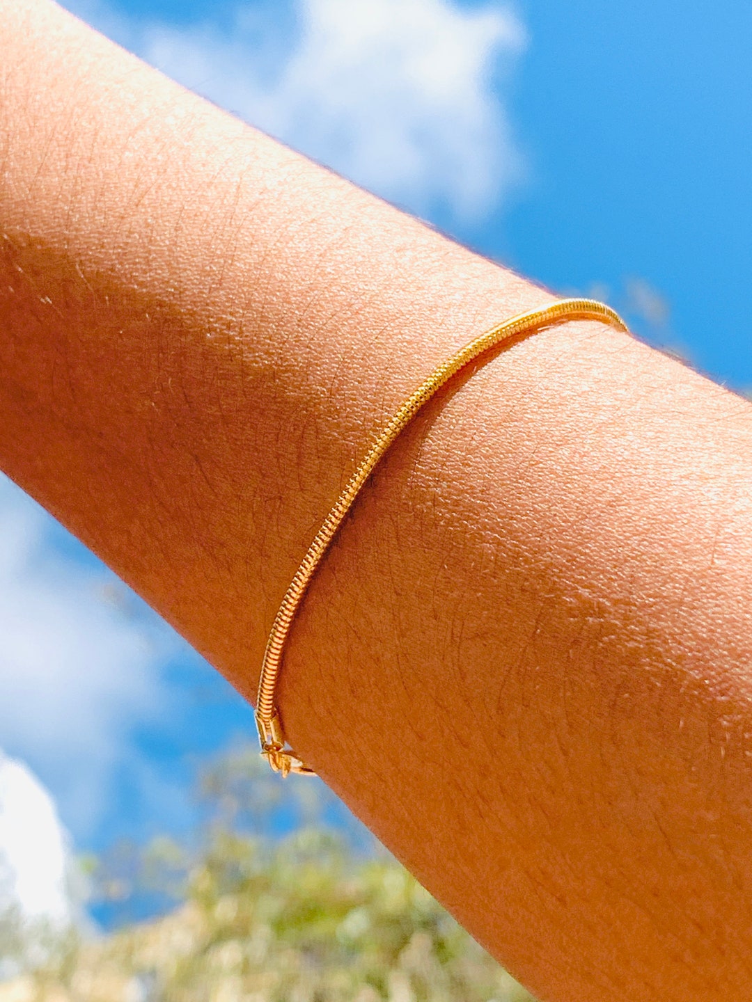 18K Gold Filled Snake Bracelet, 1.5mm Thin Gold Bracelet, Women's