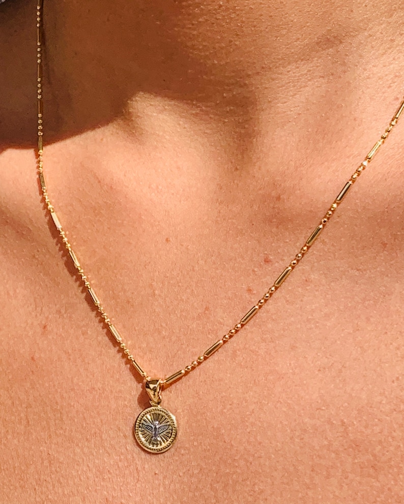 18k Holy Spirit Charm Necklace, Religious Necklace, Christian Necklace, Holy Spirit Jewelry, Charm Necklace, Communion Gift, Ready to ship image 7