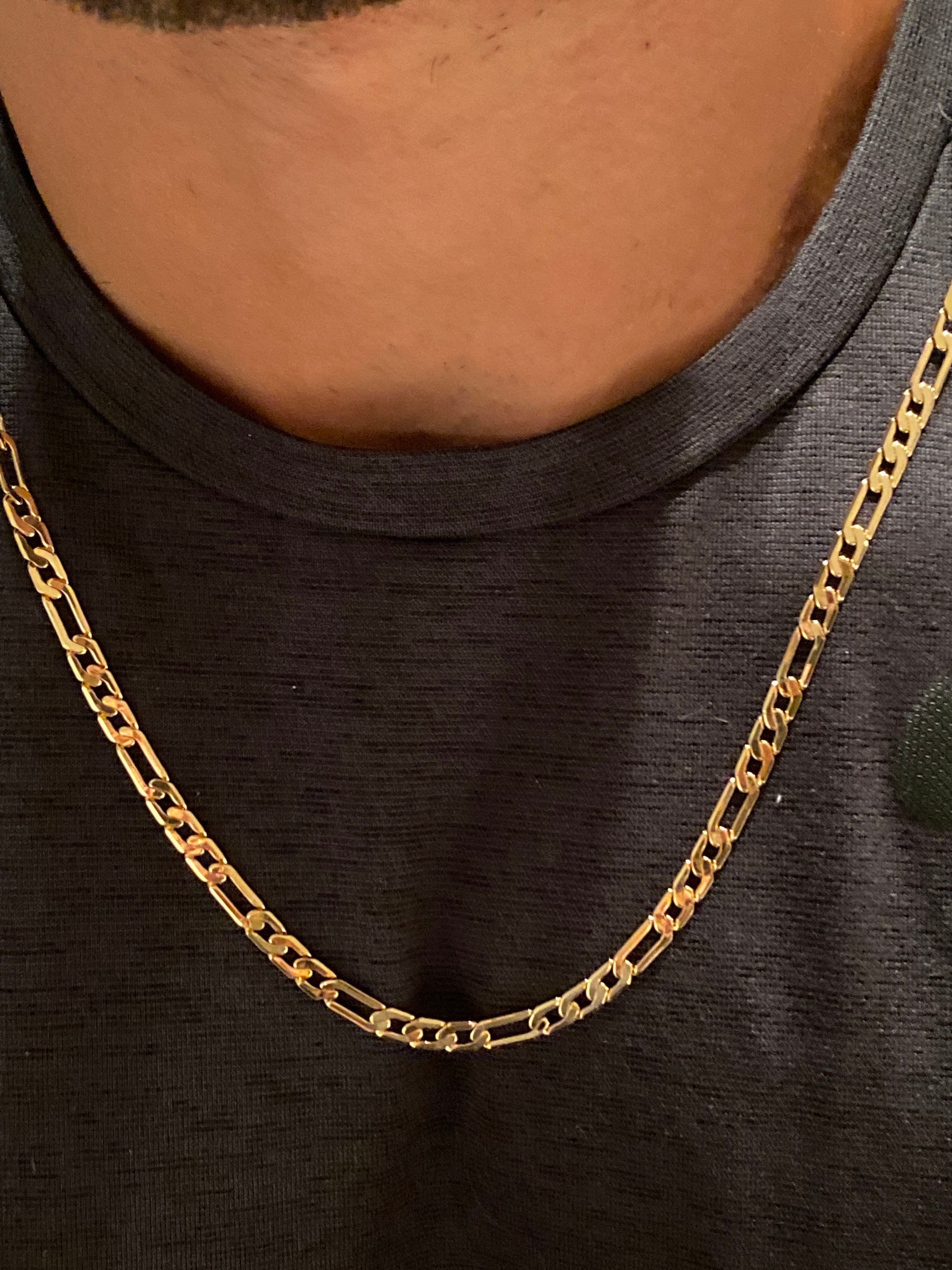 Gold Filled Figaro Necklace,Waterproof Necklace,4mm Mens Figaro Necklace,Jewelry For Him,Mens Jewelry,Mens Gold chain,Long Gold Chain,Figaro