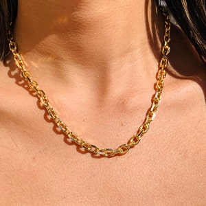 18K Chunky Gold Filled Necklace, Thick gold Layering chain, Women&#39;s Statement Necklace, Link Necklace, Chunky Gold Chain, Rolo Gold Chain