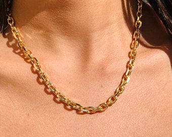 18K Chunky Gold Filled Necklace, Thick gold Layering chain, Women's Statement Necklace, Link Necklace, Chunky Gold Chain, Rolo Gold Chain