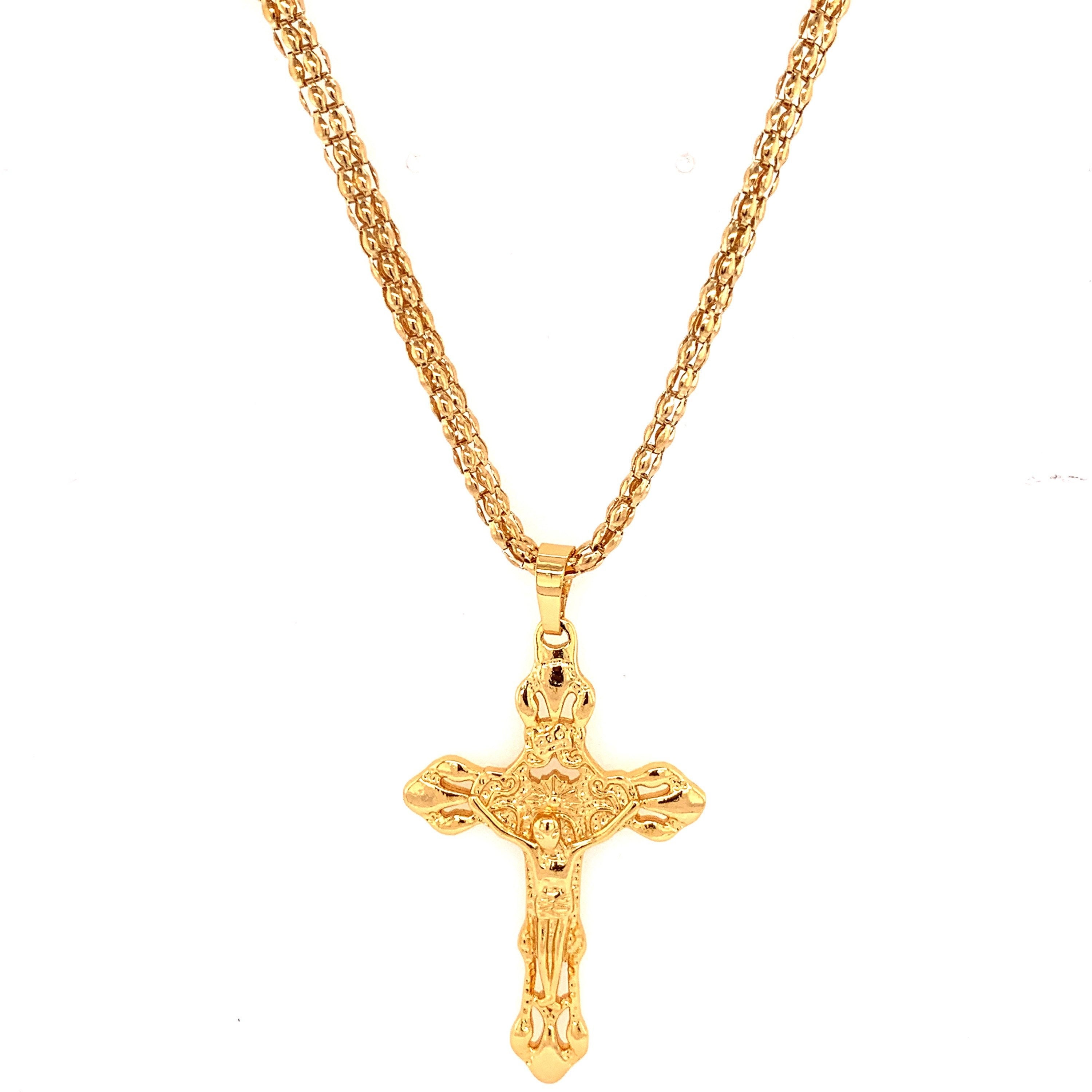 Large Mens Cross Pendant Gold Thick on 18KT Gold Filled Chain Etsy