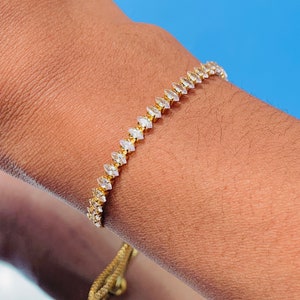 Dainty Tennis Bracelet, Marquis Diamond Bracelet, Gold Tennis Bracelet, Layering  Bracelet, Elegant Bracelet, Womens Bracelet, For her