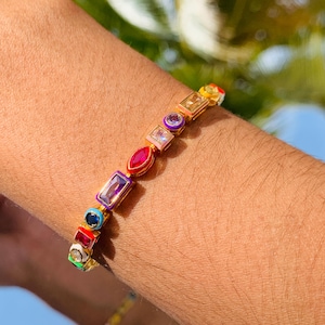18K Colorful Tennis Bracelet, Womens Bracelet, Evil Eye Bracelet, Stackable Bracelet, Layering Bracelet, Gold Bracelet, CZ Bracelet, Fo her