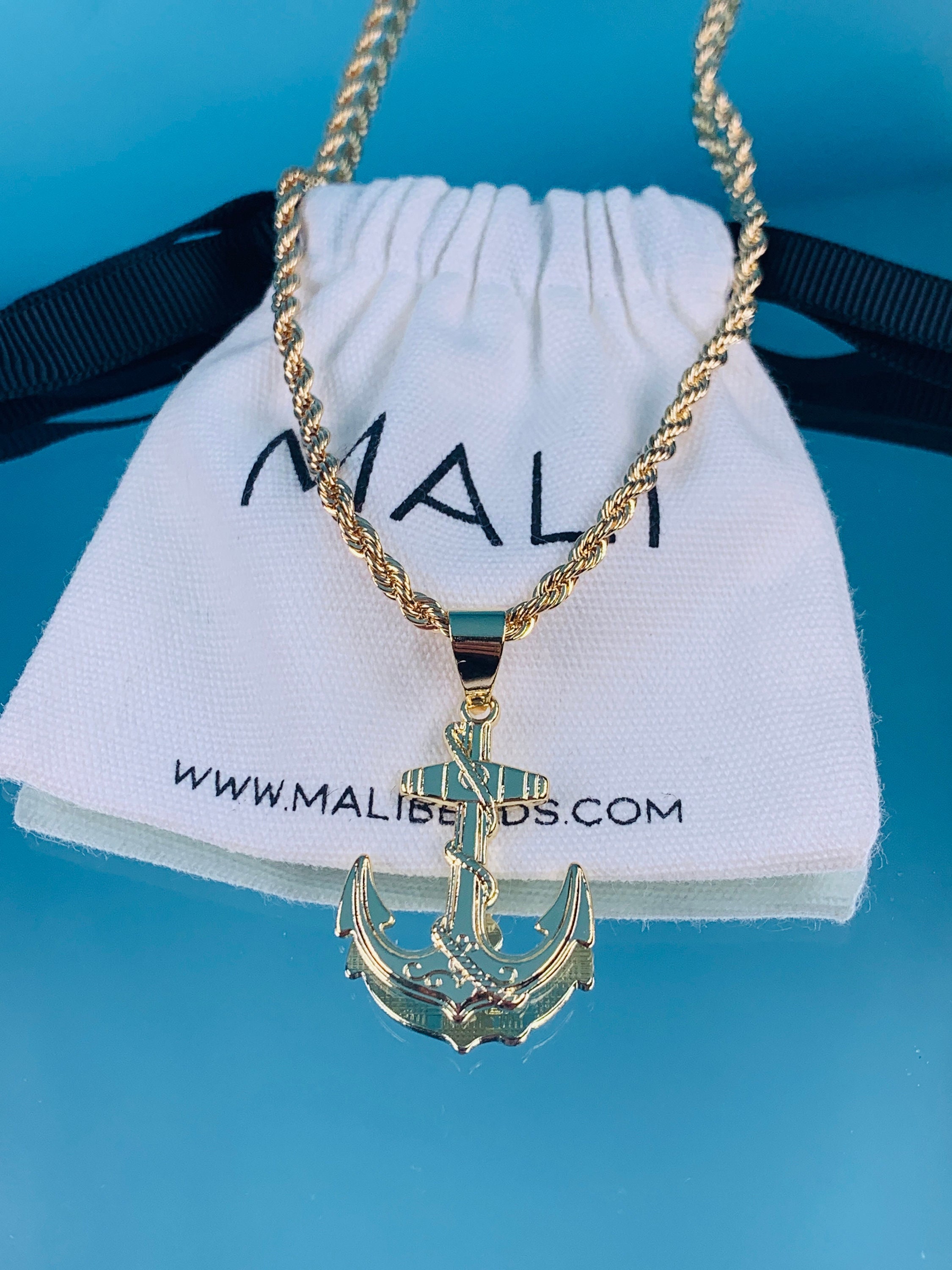 18KT GF Large Anchor Rope Necklace,mens Boating Gold Chain,mens