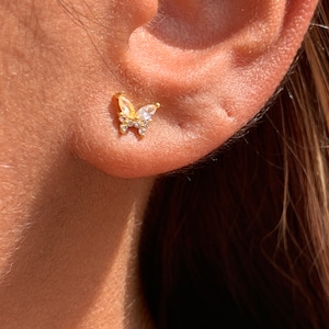 Dainty Gold Butterfly Stud Earrings, Small Butterfly Earrings, Gift for Little Girl, Toddler Girl Gift, Birthday Gift Girl, Gold Filled