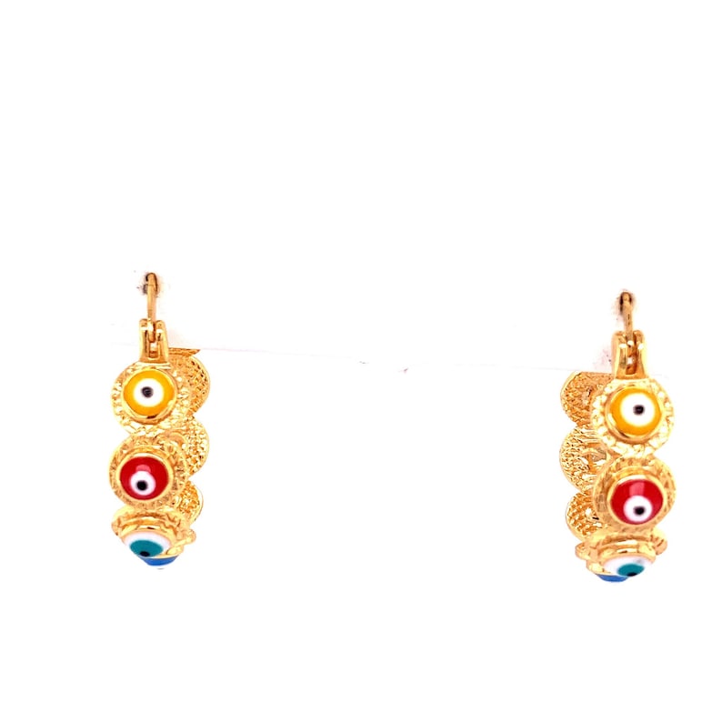 18K Evil Eye Hoop Earrings, Boho Hoops, Evil Eye Jewelry, Gold Filled Earrings, Aretes Mal de Ojo, Greek Eye Hoops, Turkish Eye Hoops image 6