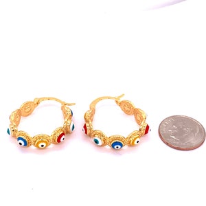18K Evil Eye Hoop Earrings, Boho Hoops, Evil Eye Jewelry, Gold Filled Earrings, Aretes Mal de Ojo, Greek Eye Hoops, Turkish Eye Hoops image 7
