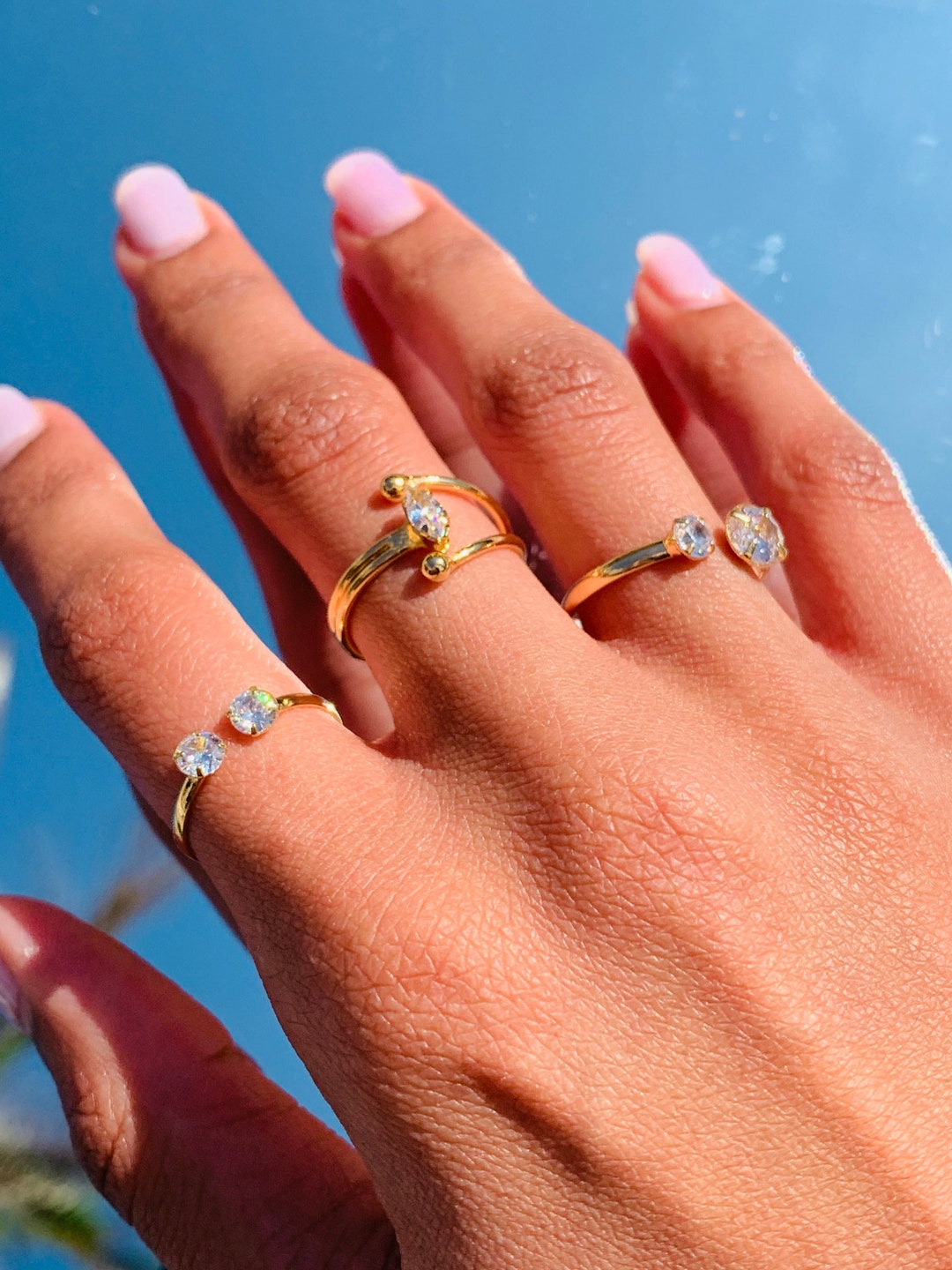 Dainty Gold Filled Stacking Ring, Diamond CZ Ring, Minimalist Ring, Adjustable Ring, Waterproof